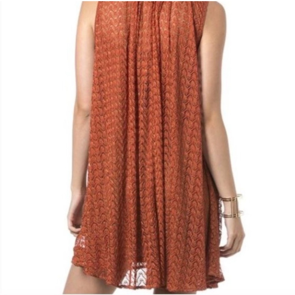 Miss Me Rust Orange Metallic Swing Dress - Picture 3 of 10